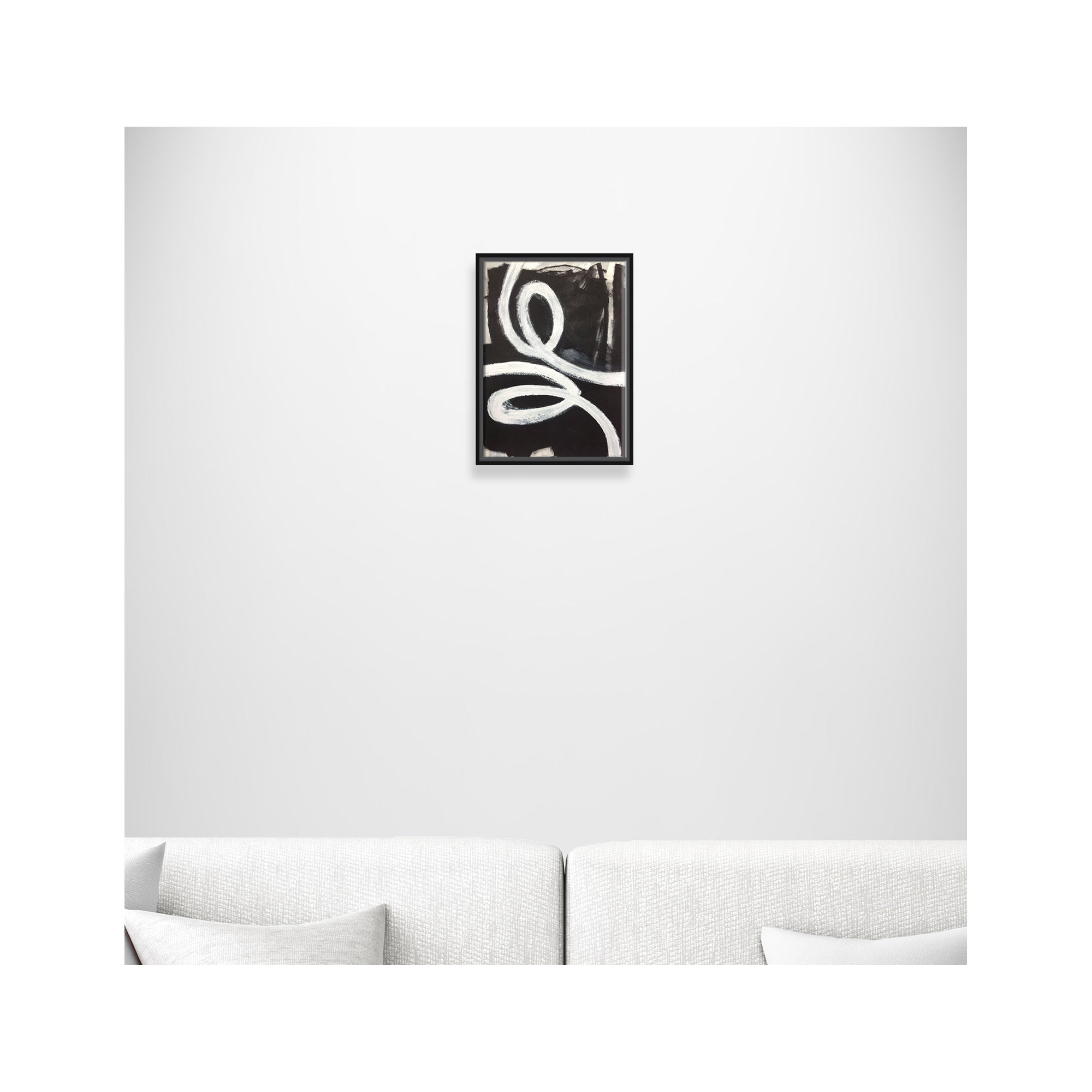 White Swirly Swirls 1 - Floater Frame Painting on Canvas, 16" H x 12" W x 2" D, Black Framed