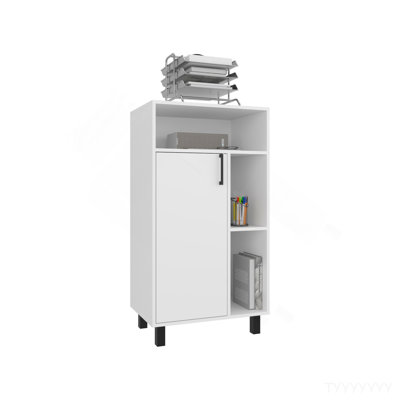 Armoire inférieure, 1 porte, 3 tablettes, 4 pieds, blanc