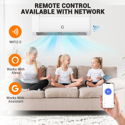 12000 BTU Mini pompe à chaleur à CA divisée 22 SEER onduleur 750 pi2 WiFi Alexa Quiet R32