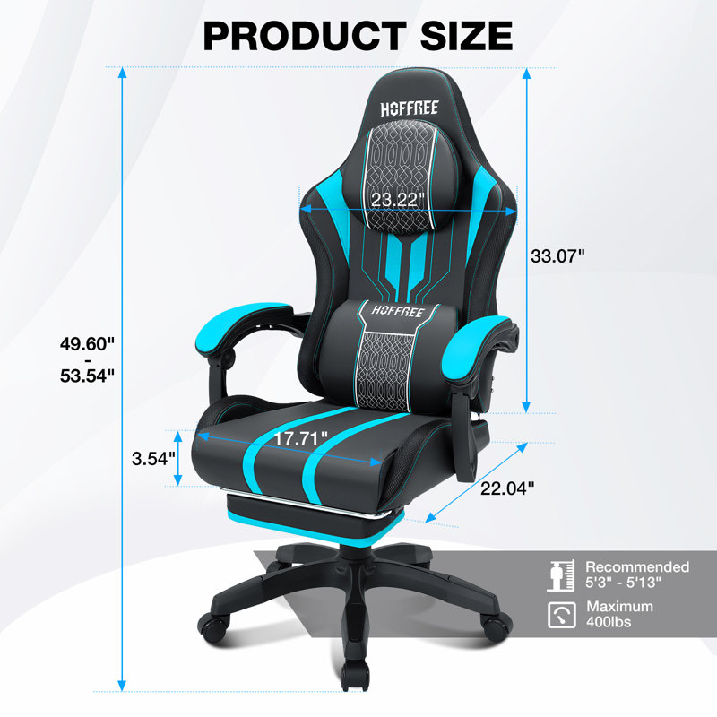 Fauteuil de jeu ergonomique inclinable avec massage et haut-parleurs Bluetooth Inbox, Bleu