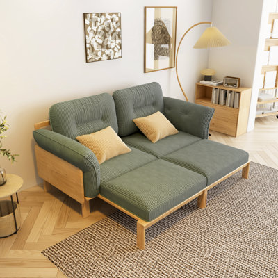  Grimpante 82.7'' Modern Green Corduroy Sofa Bed, Upholstered  Sleeper with Wooden Frame