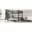 Lit superposé double au-dessus d'un lit double / lit mezzanine en métal et lits plateforme en métal, avec barrière de sécurité surélevée, couleur bois rétro-129581986