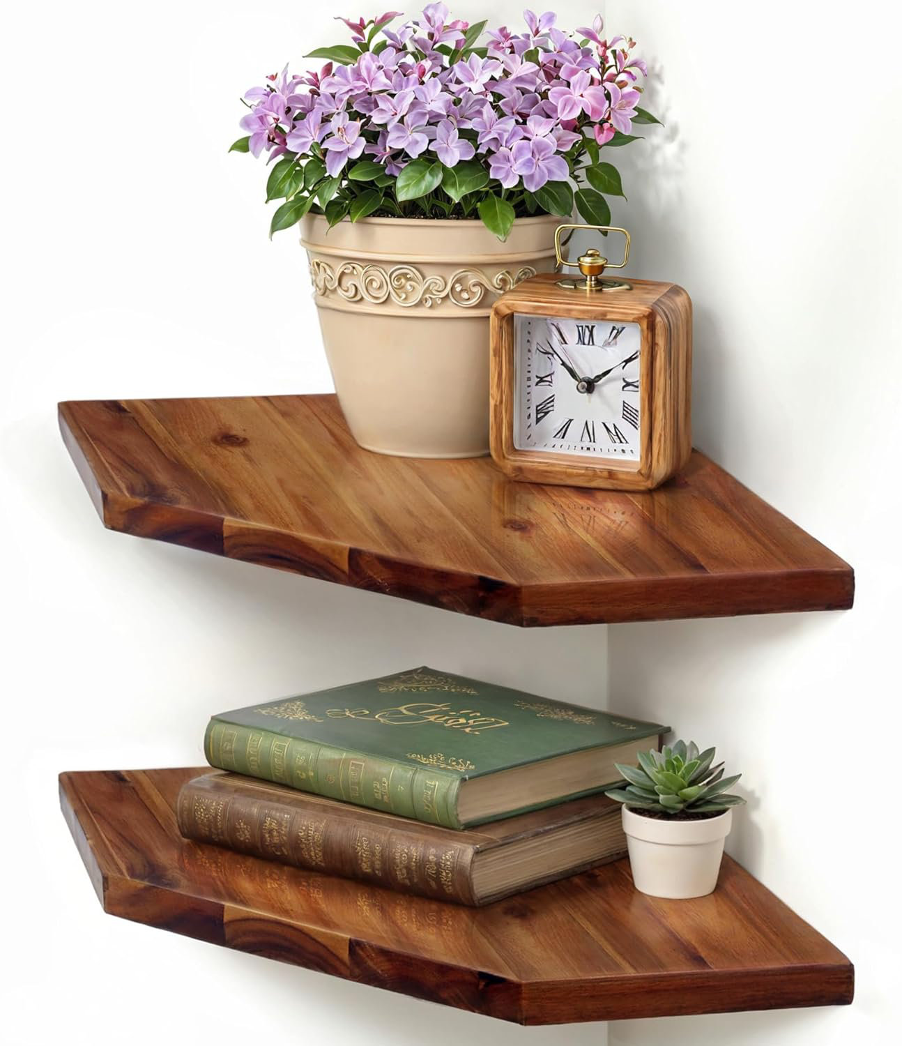Millwood Pines Corner Shelf Wall Mount, Set Of 2 Solid Acacia Wood 16.5