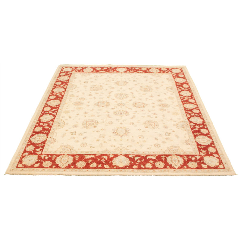 Tapis décoratif en laine de conception unique 8 pi 1 po x 9 pi 9 po noué à la main New Age Ivoire/rouge