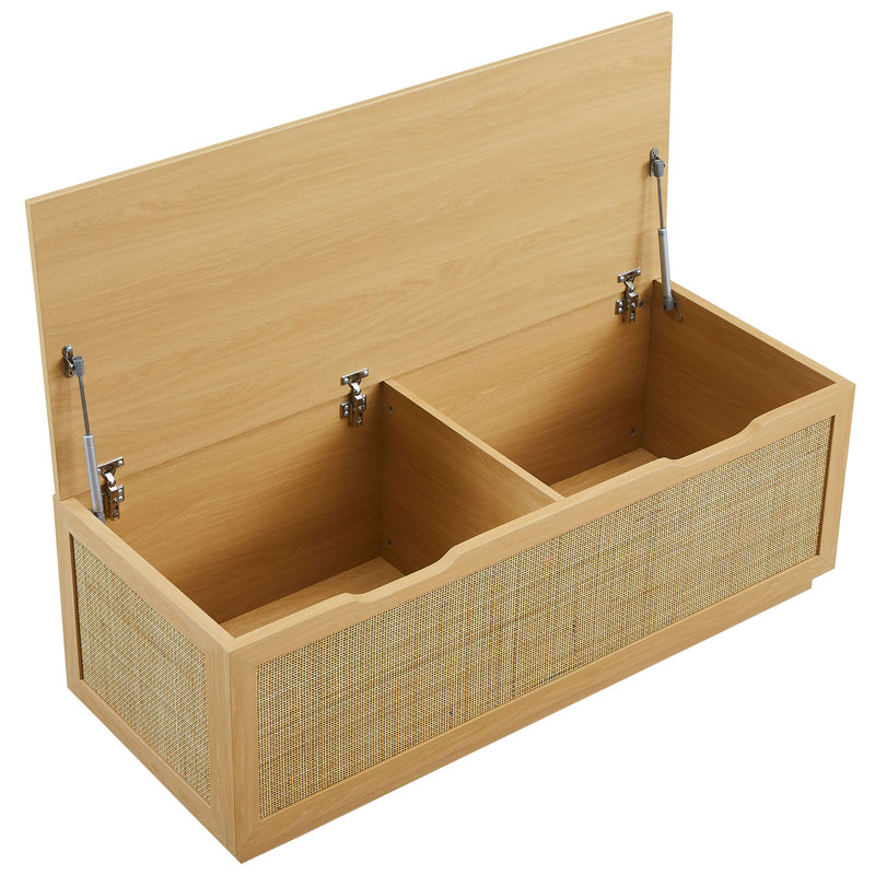 Banc de rangement en rotin Soma, Chêne