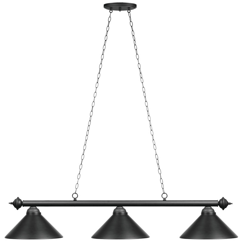 Luminaire suspendu linéaire à 3 lumières pour table de billard Bowdon par RAM Game Room, Noir mat/noir mat