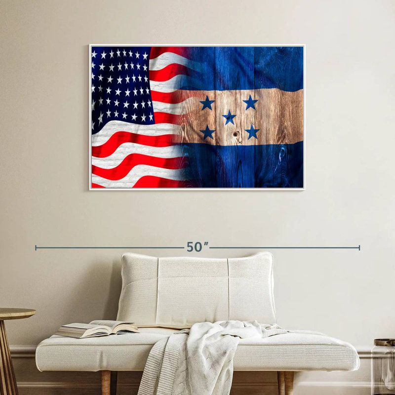 Drapeau des États-Unis et du Honduras, Cadre flottant blanc, 40 po x 27 po