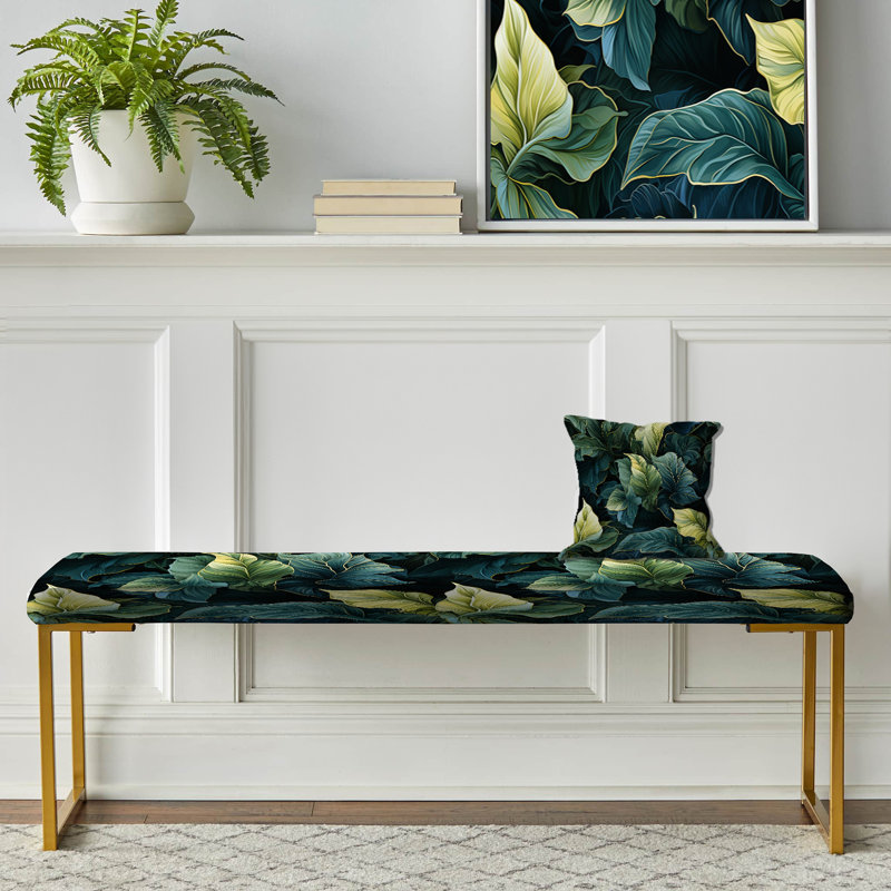 Ethereal Tropical Camouflage - Abstract Upholstered Gold Bench