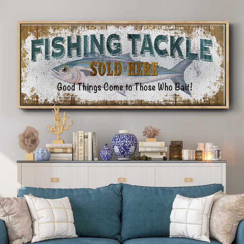 Fishing Tackle- Framed Canvas, 8" H x 20" W