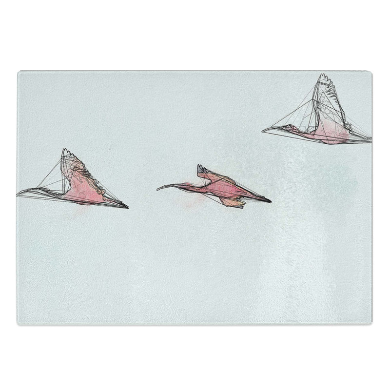 Tempered Glass Three Pink Flamingos in Abstract Chopping Board, 28.5 cm W x 20 cm L