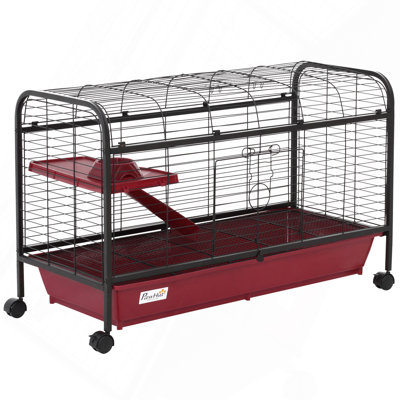 Maison de jeu pour animaux 41 po L 41 po avec cage d'alimentation, roulettes, plateforme, rampe