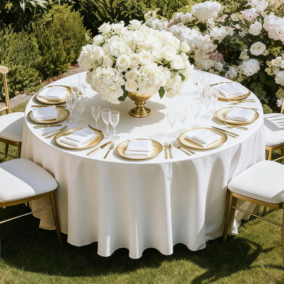 White Round Tablecloths, 120 Inches in Diameter, Stain- & Wrinkle- Resistant, Machine Washable Table Clothes, Polyester Fabric Table Covers for Wedding, Party, Banquet, Formal Events