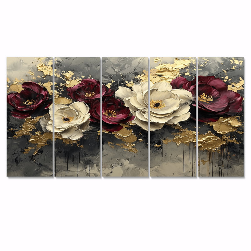 Everly - Poppies Wall Art - Art mural traditionnel pour le salon, H 32 po x l 80 po