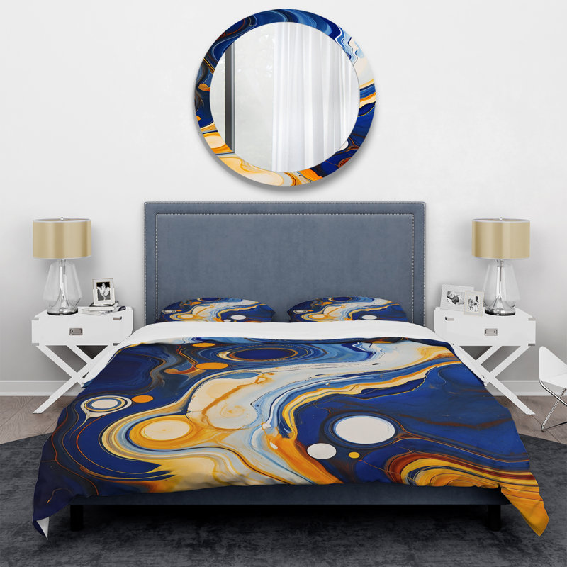 Ensemble de housse de couette à encre liquide jaune et bleu, Housse de couette pour très grand lit
