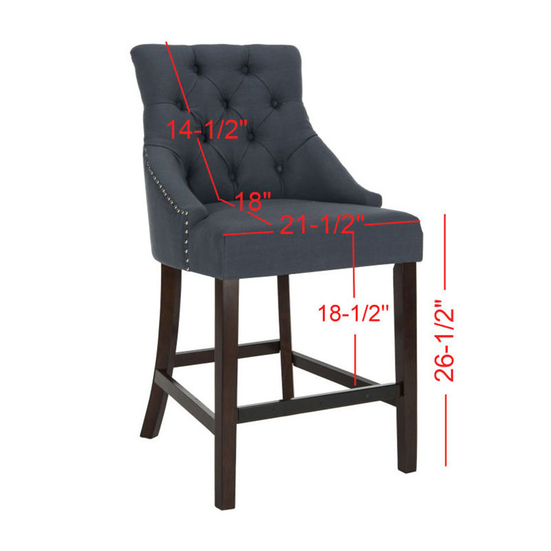 Eleni 26" Light Grey Tufted Wingback Counter Stool with Chrome Accents