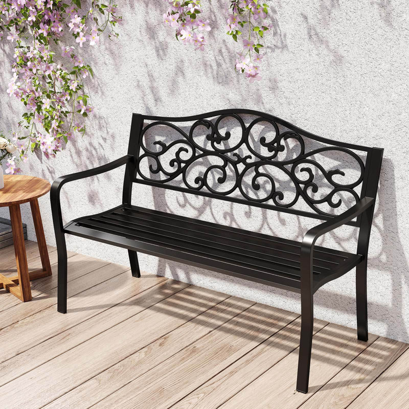 Banc de véranda de 50 po avec dossier ergonomique et accoudoirs à motifs floraux courbés