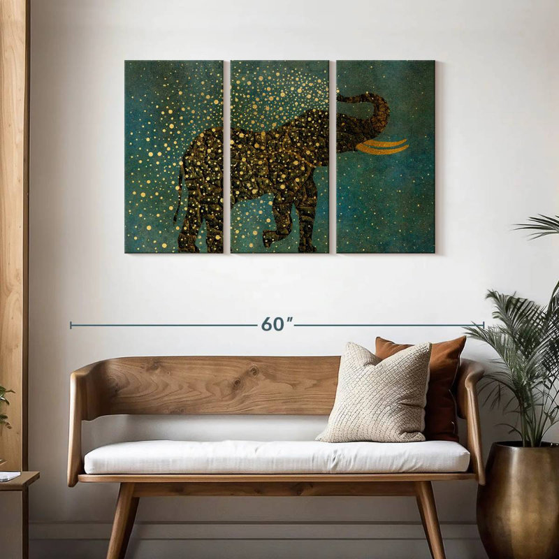 Gold Spraying Elephant, 28" H x 45" W