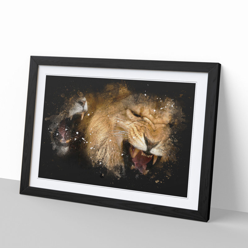 Two Lions - Picture Frame Graphic Art, 65cm H x 90cm W x 2cm D, Black