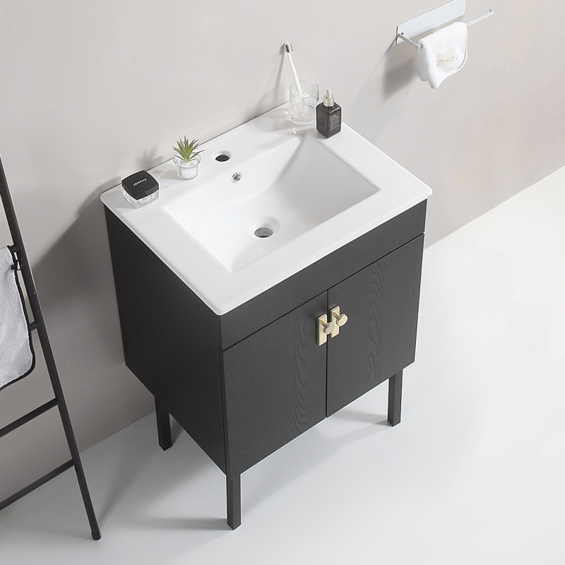 Meuble-lavabo de salle de bain avec lavabo et tablette de rangement ouverte, Noir