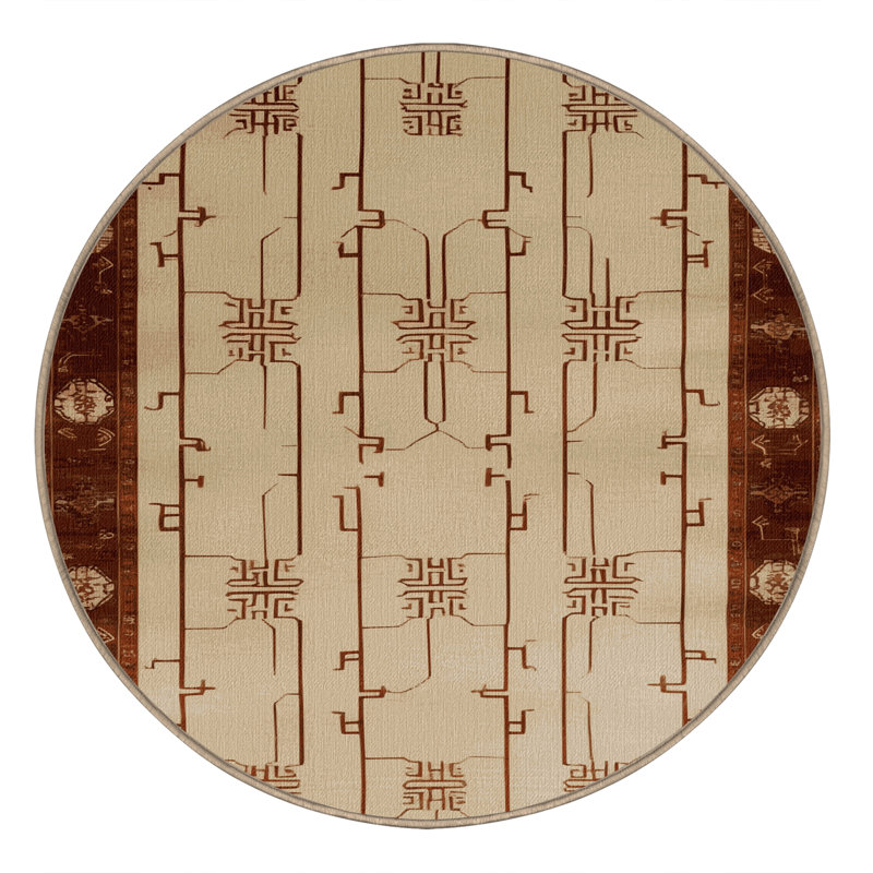 Tapis art déco brun lavable à la machine, Rond 6 pi
