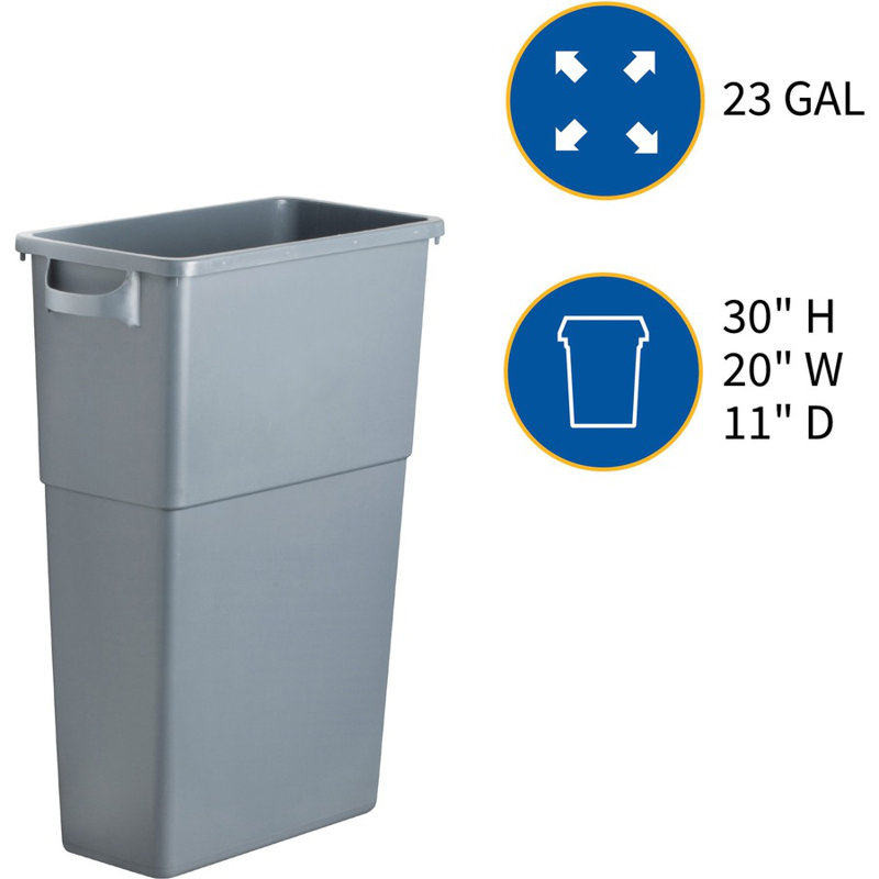 Gray 23 Gallon Space-Saving Waste Container with Handles