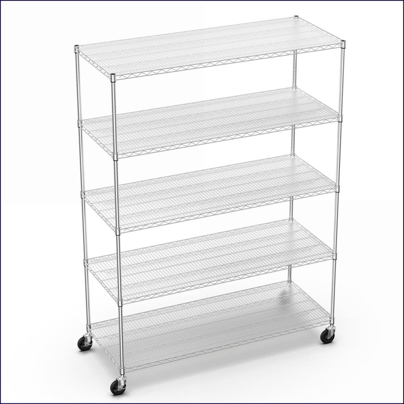 Support de rangement réglable à 5 niveaux robuste, capacité de 7500 lb, roues et amp; Doublures de tablettes H 82 po x L 60 po x P 24 po | Chrome | Métal + plastique