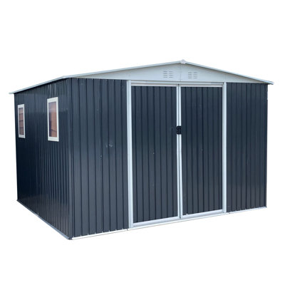 Abri de jardin extérieur de 12 pi x 10 pi avec toit Apex gris - 4 fenêtres, cadre en alliage d'aluminium pour des fenêtres efficaces et de rangement pour un environnement propre et élégant