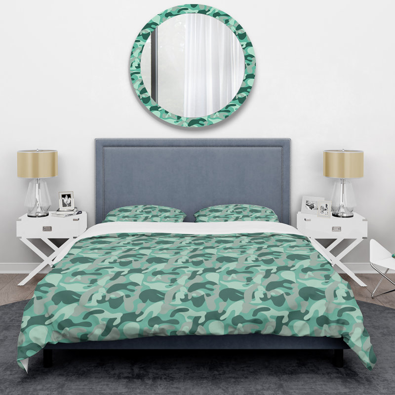 Ensemble de housse de couette en microfibre vert 3 pièces, Housse de couette pour grand lit et 2 taies décor