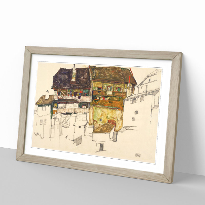 Old Houses in Krumau by Egon Schiele - Picture Frame Painting, 27cm H x 36cm W x 2cm D, Oak Framed