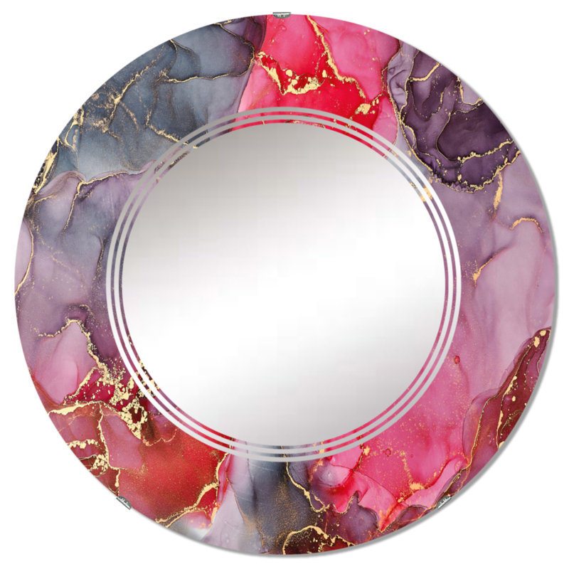 Rouge et mauve, art abstrait fluide de luxe - miroir mural moderne, 24 po x 24 po
