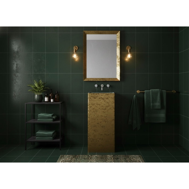Lavabo sur pied rectangulaire en laiton vieilli texturé 33,5 po Vast Studio - Lavabo rectangulaire avec finition métallique luxueuse et design moderne d'inspiration spa minimaliste