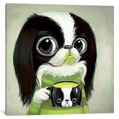 " Japanese Chins Sips Matcha Latte "