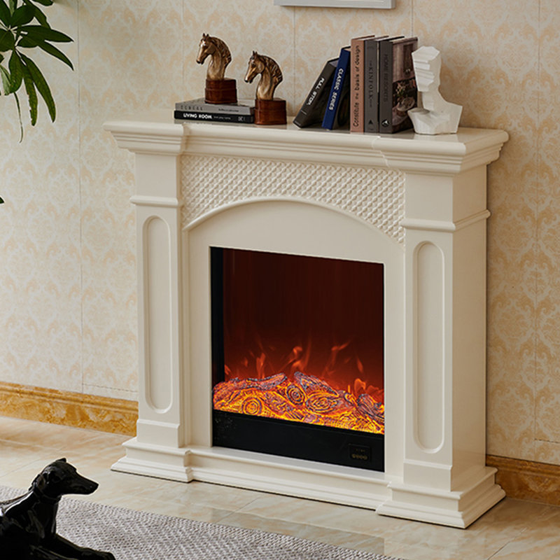 Beige Solid Wood Electric Fireplace