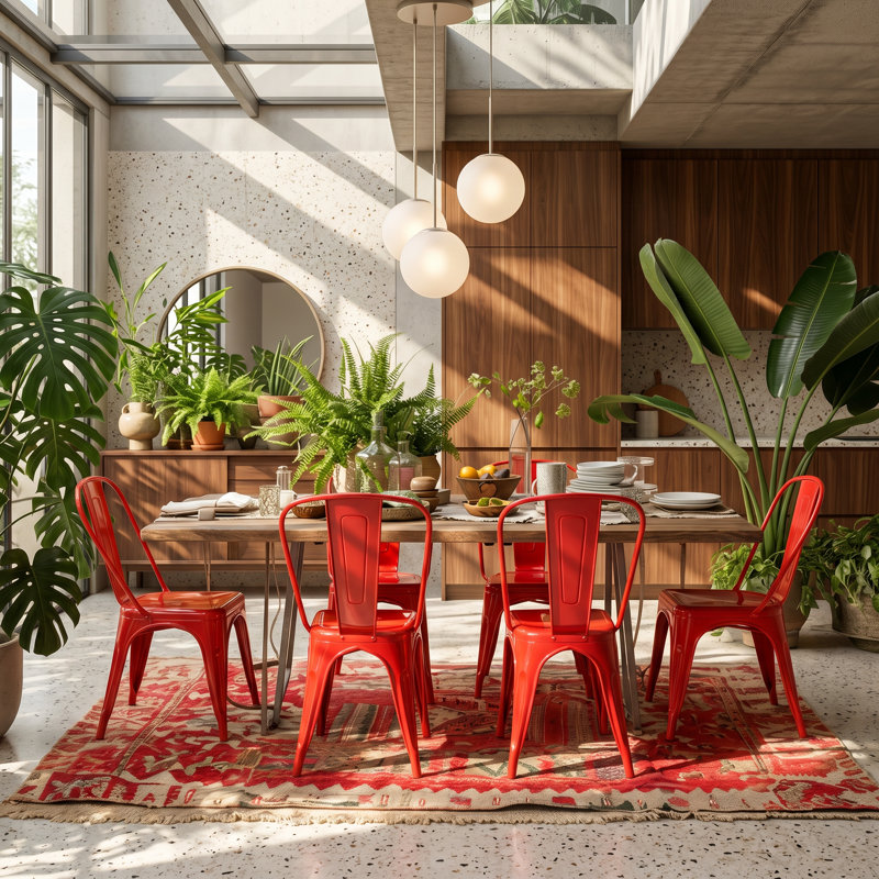Chaise de salle à manger en métal rouge lustré l 17 po x P 17 po x H 33 po Christies Home, 2