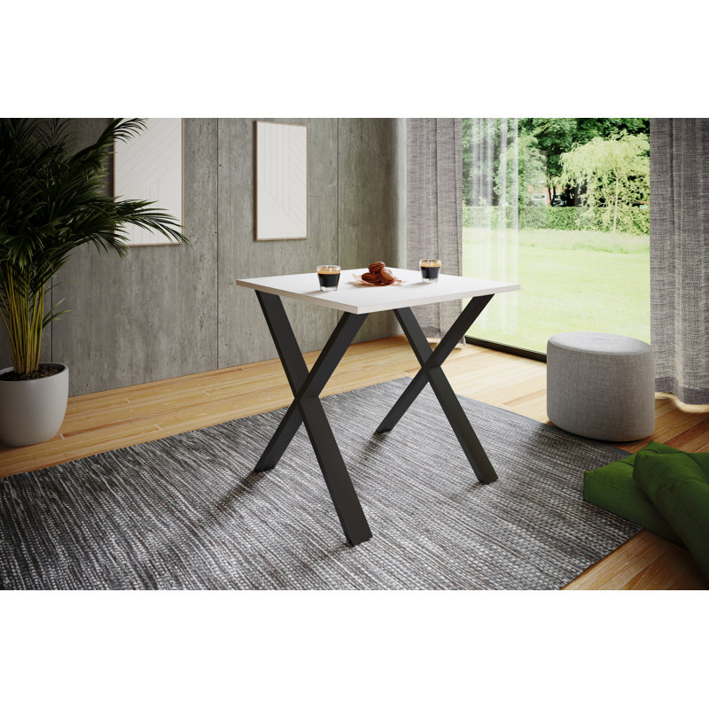 Alwilda Metal Base Dining Table, Black, 76cm H x 80cm W x 50cm D, White