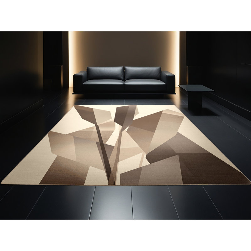 Machine Washable Orlandra Lemongrass Modern Geometric Rug in Beige – Beige Binding, 6x9