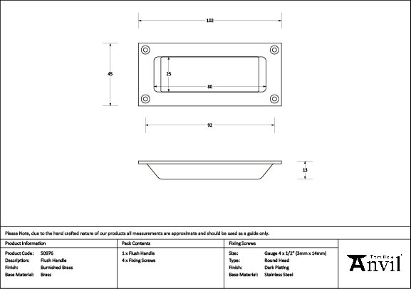 3.6 cm Centre Recessed Pull, Burnished Brass