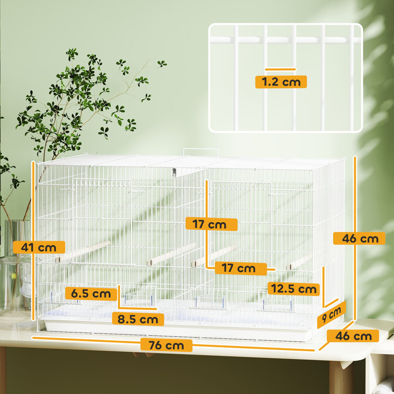 Bird Cage with Divider 4 Wooden Perches Slide Out Tray White