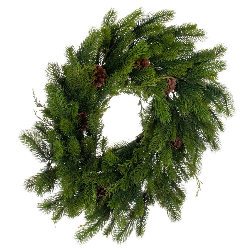 Faux Pine Wreath, 24" H x 24" W x 24" D