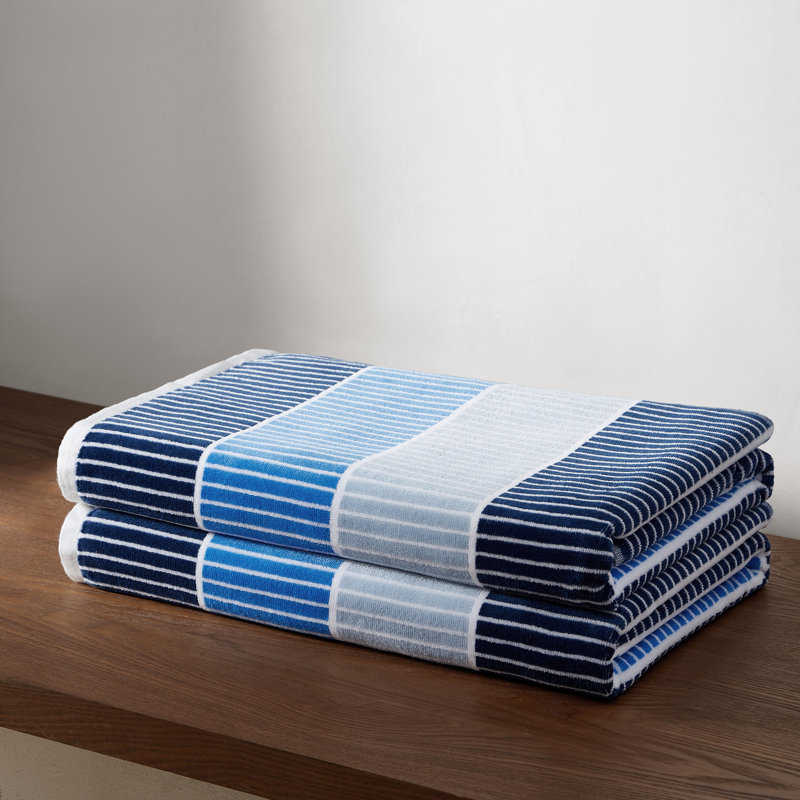 Calvin Klein 2 Piece Beach Towel Set, Blocked Blue