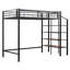 Lit mezzanine simple en métal avec tablette de rangement supérieure et échelle de rangement latérale, noir