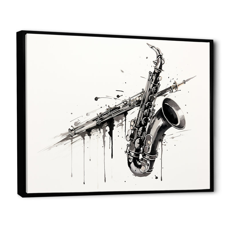 Clarinette Curve Sleek Black I sur impression sur toile, Cadre flottant noir, H 30 po x l 40 po x P 1,5 po
