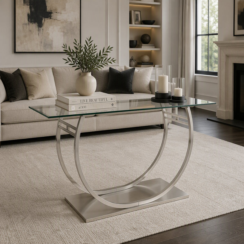 Console en verre avec base en miroir