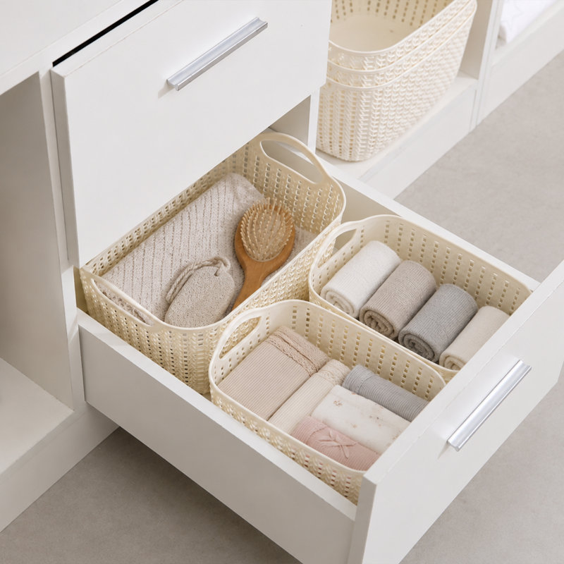 Rebrilliant Plastic Decorative Bin, Beige, 4