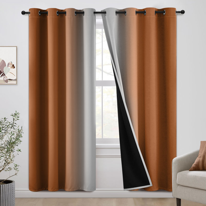 Rideaux 100% occultants, rideaux obscurcissant avec œillets pour chambre à coucher, Orange brûlé, L 52 po x L 72 po