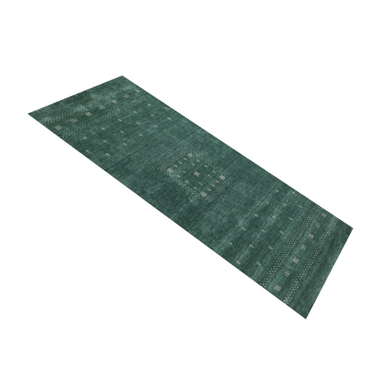 Simi Hand Knotted Cotton/Wool Southwestern Area Rug, Rectangle 10' x 14', Green