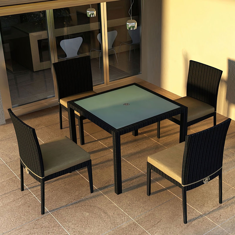 Urbana Outdoor Dining Set, 29.5" H x 39.25" W x 39.25" L, Coffee Bean, Canvas Charcoal Sunbrella® Canvas