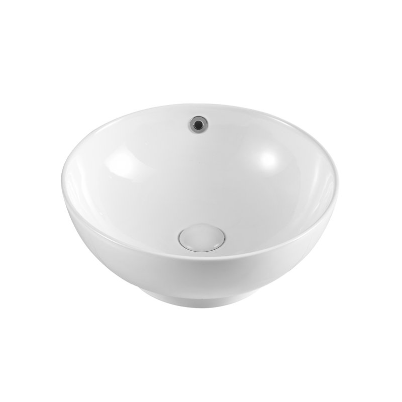 16" Ceramic Round Vessel Bathroom Sink with Overflow