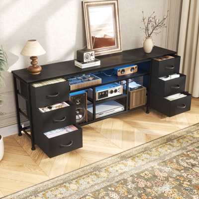 Modern TV Stand for TVs up, LED Entertainment Center with Power Outlets and 6 Drawers, Media Console with Storage for Living Room