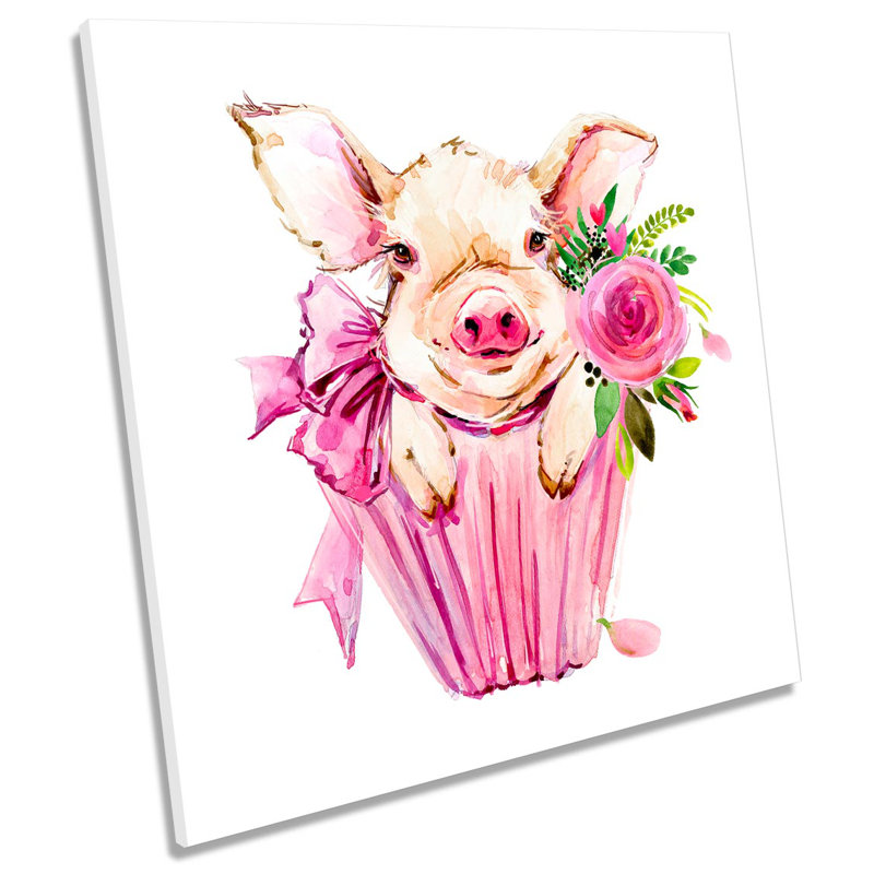 Z1960 Pig Cup Cake Cute - Wrapped Canvas Painting, 91.4cm H x 91.4cm W x 4cm D